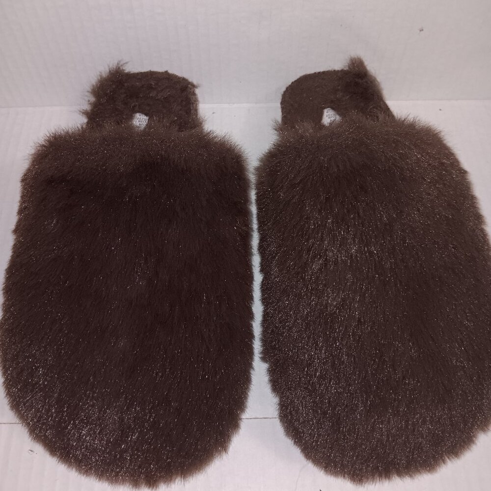 PRIMARK BROWN FUR FUR MEMORY FOAM SLIPPERS